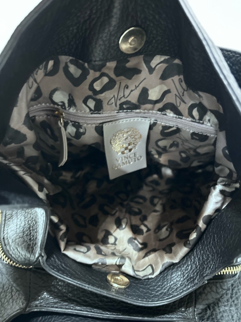 Vince Camuto Black Pebbled Leather Hobo Shoulder Bag Gold Hardware - Picture 10 of 16